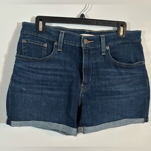 Levi’s Mid Length Jean Shorts Women’s Size 30 Cuffed Stretch Denim Dark Wash